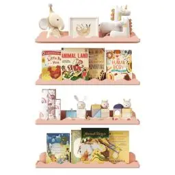 Produktbild: Lifewit Kunststoff Kinder Bücherregal 4er Set, 38 cm Hängeregal für Wandmontage, Kinderzimmer, Bücher, Hängende Regale für Baby/Kleinkind/Kinder im Schlafzimmer, Wohnzimmer Dekoration, Rosa