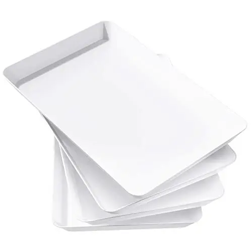 Produktbild: Lifewit Kunststoff Serviertablett, 36,7 x 24 cm, Großes Tablett, 4er-Set, BPA-frei, Wiederverwendbar, Servierplatte für Buffets, Feiern, Picknicks, Frühstück und Snacks, Weiß