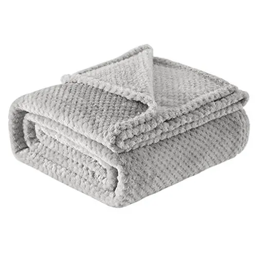 Produktbild: Lifewit Kuscheldecke Waffeldecke für Couch, Sofa, Bett, Reisen, Weiche Flauschige Fleecedecke aus Mikrofaser für alle Jahreszeiten, Silbergrau, 130 x 150 cm