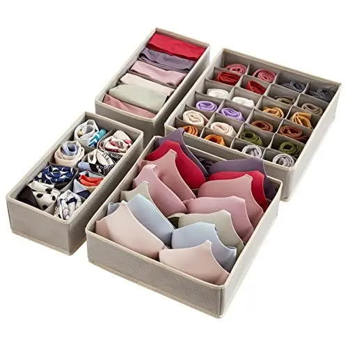 Produktbild: Lifewit Schrank Schublade OrganizerTeiler für Unterwäsche, 4 Stücke, Faltbare Kommode Organizer und Aufbewahrungsbehälter zur Aufbewahrung von Dessous, BHS, Unterwäsche, Fiant Grau