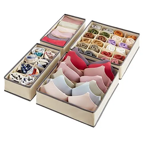 Produktbild: Lifewit Schrank Schublade OrganizerTeiler für Unterwäsche, 4 Stücke, faltbare Kommode Organizer und Aufbewahrungsbehälter zur Aufbewahrung von Dessous, BHs, Unterwäsche, Khaki