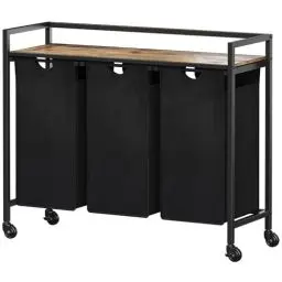 Produktbild: Lifewit Wäschekorb 3 Fächer auf Rollen, 120L/40x3L Wäschesammler mit Ablage und herausziehbaren Säcken, Wäsche sortiersystem, Waschesammelbox für Schlafzimmer, Badezimmer, 95,5x 33,5x 78cm, Schwarz