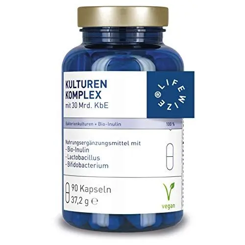 Produktbild: LifeWize® Kulturen Komplex 30 Mrd. KbE Darmbakterien Probiotika Lactobacillus Rhamnosus + Bifidobacteren mit Bio Inulin - Hochdosiert, Vegan & Ohne Zusatzstoffe