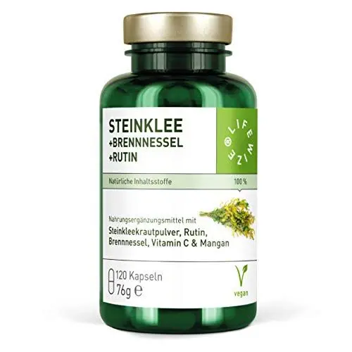 Produktbild: LifeWize® Steinklee Komplex + Rutin + Brennnessel, Hagebutte & Mangan - 120 Kapseln mit 500 mg Steinklee & 420 mg Rutin - Vegan und ohne unerwünschte Zusätze
