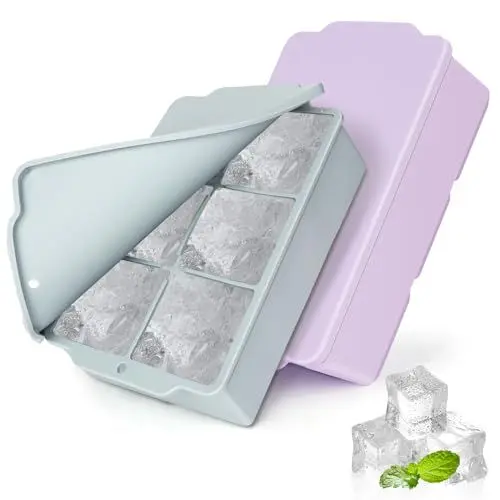 Produktbild: Lifhety Eiswürfelform Silikon, 2 Stück 6 Fach 5cm Groß Eiswürfelform Eiswürfelbehälter mit Deckel, xxl Ice Cube Tray Silicone für Gekühlte Whisky, Cocktail