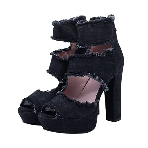 Produktbild: LIFKOME Damen-Sandalen Aus Denim Mit Hohem Absatz Stilvolle Sandalen Mit Absatz Für Damen Modische Schuhe