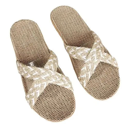Produktbild: LIFKOME Schuhe Home Leinen Slipper Set Sliers Frauen Leinen Kreuz Design Bequeme Slipper