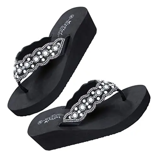 Produktbild: LIFKOME 1 Paar Perlensandalen Sandalen Für Damen Strandschuhe Perlenschuhe Für Frauen Plateausandalen Damen Keilsandalen Plattform Schwarze Damen Sandalen Flops Black Obermaterial: Kunstpu