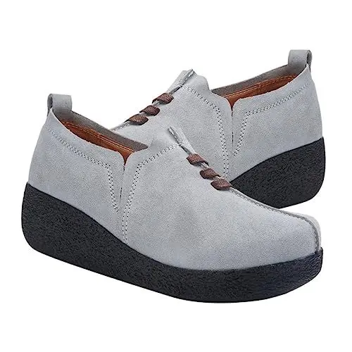 Produktbild: LIFKOME 1 Paar Plateauschuhe Freizeit-Tennisschuhe für Damen stylische Hosenschuhe Freizeitschuhe Plateau Schuhe Heels Frauen Hosenschuhe höhenvergrößernde Schuhe Innen: kurzer Plüsch Grey