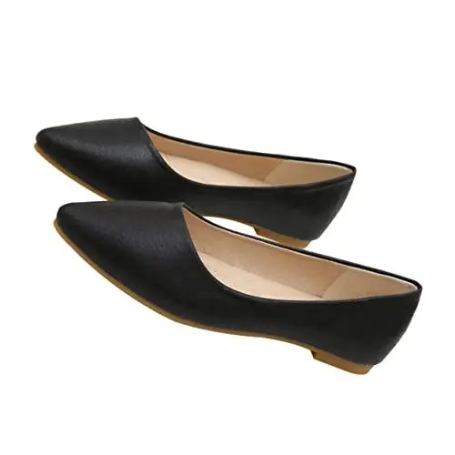 Produktbild: LIFKOME Bequeme Schwarze Pu-Leder-Damen-Ballerinas Ballett-Freizeitschuhe für Damen