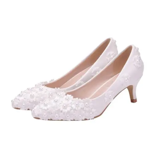 Produktbild: LIFKOME 1 Paar Spitzenblumen-Hochzeitsschuhe Hochzeitsschuhe für die Braut Damen Sandaletten Brautsandalen Women Shoes Damenschuhe hochhackige Schuhe Brautjungfer Stilett Kunstleder Weiß