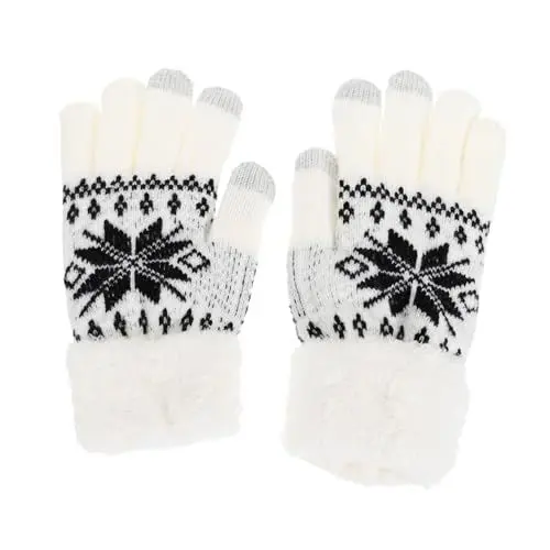 Produktbild: LIFKOME Warme Handschuhe Gestrickt Mit Schneeflockenmuster Dicke Vollständige Abdeckung Bequeme Handschuhe