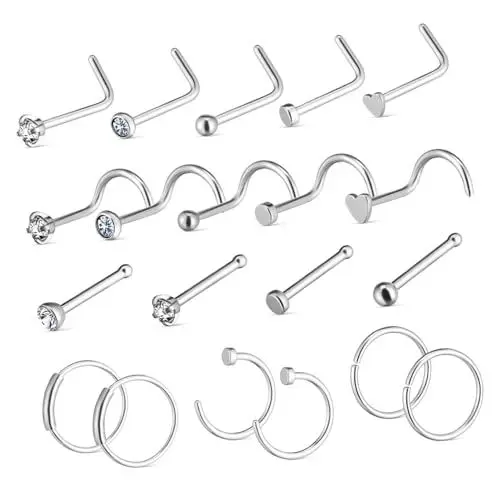 Produktbild: LIFKOME 1 Satz Nasenstecker-Set Nasenpiercings Nasenring Nieten Nasenschmuck Körperpiercings Schmuck nasenringe Nasenpiercing-Stift Bling Nasenring Rostfreier Stahl Silver