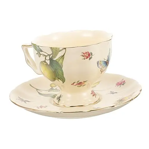 Produktbild: LIFKOME Keramiktassen-set Im Vintage-stil Latte-tasse Untertasse Große Öffnung Kaffeetassen für Den Täglichen Gebrauch Teeparty-zubehör
