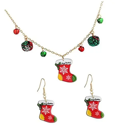 Produktbild: LIFKOME 1 Satz Weihnachtsschmuck-Set Weihnachtsstrumpf Stuffer Ohrringe für Frauen weihnachts ohrringe christmas ohrringe Halskette mit Weihnachtsanhänger baumelnder Tropfenohrring