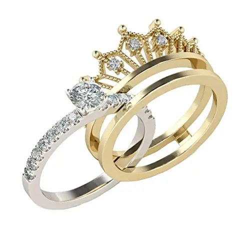 Produktbild: LIFKOME 1 Stück 2 1 Abnehmbarer Ring Damenring Ring Im Kronenstil Versprechensringe Für Paare Frauenring Geschnitzte Ringe Ring Aus Roségold Rund Geschnittener Ring Silver Legierung