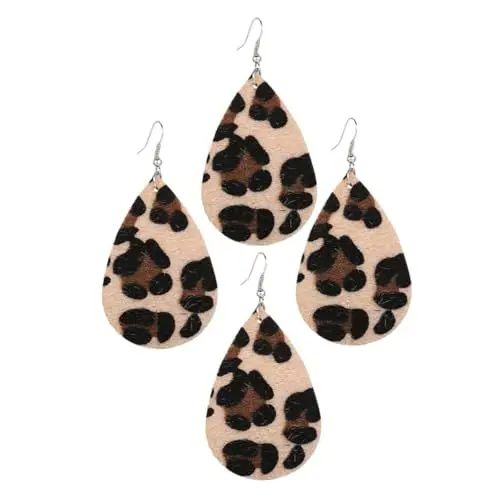 Produktbild: LIFKOME Niedliche Baumelnde Tropfenohrringe Aus Pu-leder Mit Leopardenmuster Modisches Damen-ohrring-set Für Outfits