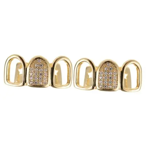 Produktbild: LIFKOME 2 Sets Abnehmbare Goldene Zahnkappen-grillschmuck Für Männer Und Frauen Modenschau-zähne Charm-zähne Edelsteine Kupfermaterial