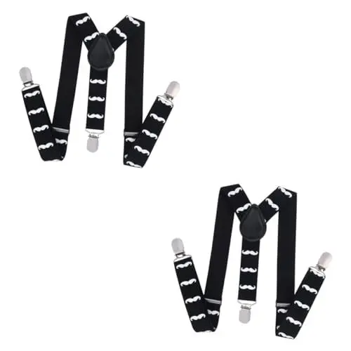 Produktbild: LIFKOME 2 Stück Bequeme Passform Kinder Jungen Mädchen Hosenträger Schwarz Weiß Bärte Elastisch Elastischer Gürtel Riemen Hosenträger