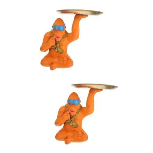 Produktbild: LIFKOME 2 Stk Orang-Utan Tablett Dekoration Waschtische Orang-Utan-Statue dekoratives Obsttablett aufbewahrungskisten aufbewahrungskörbe Desktop-Ornament Snack-Tablett Eisen Orange