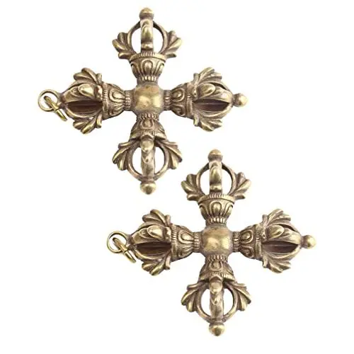 Produktbild: LIFKOME 2 Stück Tibetische Silber Buddhistische Vajra Dorje Anhänger Chrams Bronze Kreuz Dorje Vajra Anhänger Retro Messing Anhänger für DIY Schlüsselanhänger Religiöse Halskette Schmuck