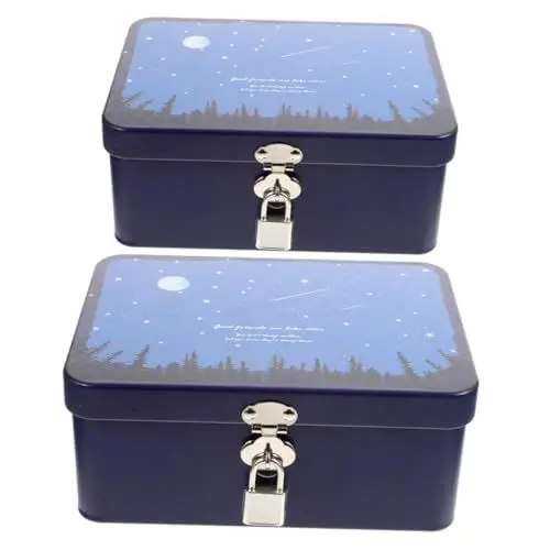 Produktbild: LIFKOME 2 Stück Weißblech-aufbewahrungsbox mit Schloss Retro-mini-schmuckschatulle Tragbarer Desktop-organizer für Ohrringe Dekorative Aufbewahrung