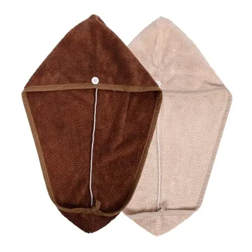 Produktbild: LIFKOME 2stücke Mikrofaser Haar-trockenkappen Wasserabsorbierend Schnelltrocknend Für Damen Für Bad Reisen Und Tägliche Anwendung Tiefem Kaffee Und Khaki