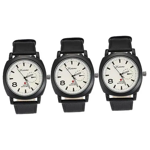 Produktbild: LIFKOME 3St Anschauen Uhrengehäuse für Herren Uhren für den Mann Uhr+für+Männer Luxusuhren Junge Uhr armbanduhr herren watches Herrenuhr Männer schauen zu Bandmaterial: echtes Leder Black
