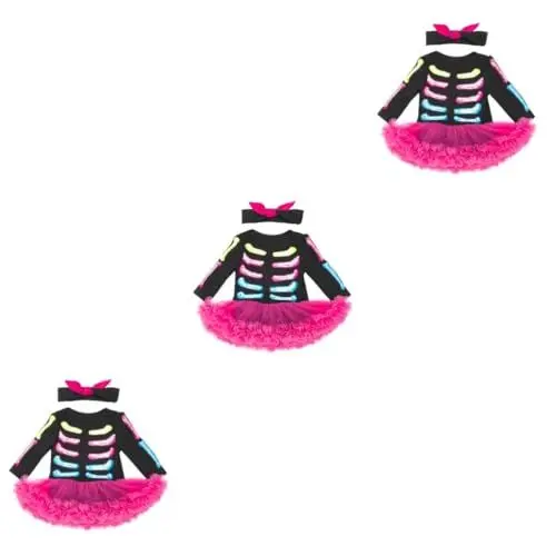 Produktbild: LIFKOME 3 Sätze Festival-skelett-kleid Kleidung Für Kinder Säuglingsanzug -outfits Kleinkind-tutu Kleidung Schwarzes Kleid Für Kinder Kleid Mit Langen Ärmeln Babykostüm Baumwolle