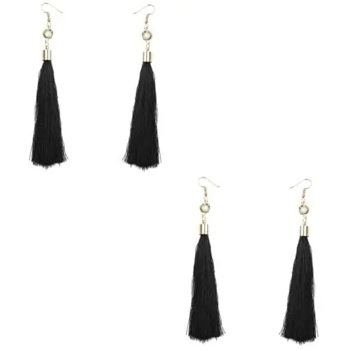 Produktbild: LIFKOME 3 Stück Paar Modeschmuck Bunte Quastenohrringe Ohrstecker Baumeln Frauen Strandohrringe Baumelnde Quastenohrringe Schwarze Ohrhänger Baumelnde Ohrringe Für Frauen Black