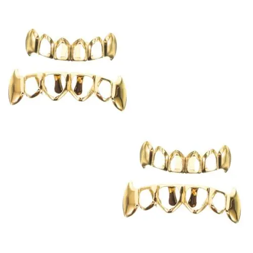 Produktbild: LIFKOME 4 Sätze Goldene Hosenträger Zahnersatz Dekoration Grillabdeckung, Fertig Zum Tragen Dekorativer Zahngrill Metallgitter Für Zähne Hip-pop-accessoires Mundgrill Kupfer