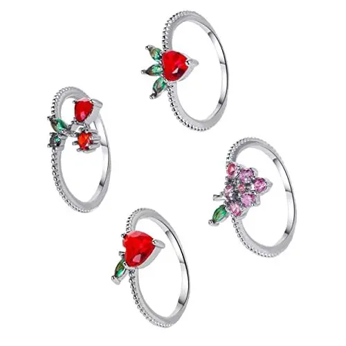 Produktbild: LIFKOME 4 Stück Fruchtring Edelsteinringe Für Mädchen Schmuck Ringe Frauen-früchte-band-ring Frucht-erdbeer-ringe Niedlicher Fingerring Mit Früchten Schmuckringe Kdis Erdbeerringe Strass