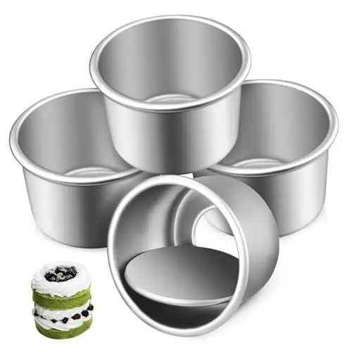 Produktbild: LIFKOME Mini-kuchenformen Rund Aus Aluminiumlegierung Backformen Mit Abnehmbarem Boden Für Einfaches Kuchenbacken 4 Stück