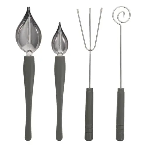 Produktbild: LIFKOME 4 Stück Saucenlöffel Schokolade Fondant-creme-stift Bleistiftlöffel Dekorieren Chef Pralinengabel Käsefondue-gabeln Kulinarische Werkzeuge Rostfreier Stahl Edelstahl Kochen
