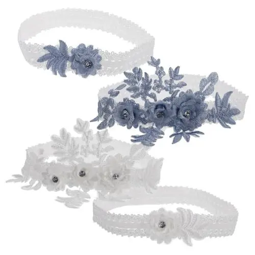 Produktbild: LIFKOME 4 Stück Strumpfband aus Spitze elegant Beinstrumpfbänder für die Hochzeit Strumpfband Heimkehr Strumpfgürtel für Damen elastische Brautstrumpfbänder Strumpfband für Hochzeit Stoff