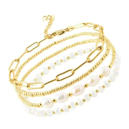 Produktbild: LIFKOME 4-teiliges Set Perlenarmband-set Armkette Damen Goldarmbänder Für Damen Im Trend Damenarmbänder Armbänder Stapeln Damenarmband Stapelarmbänder Für Frauen Zinklegierung Golden