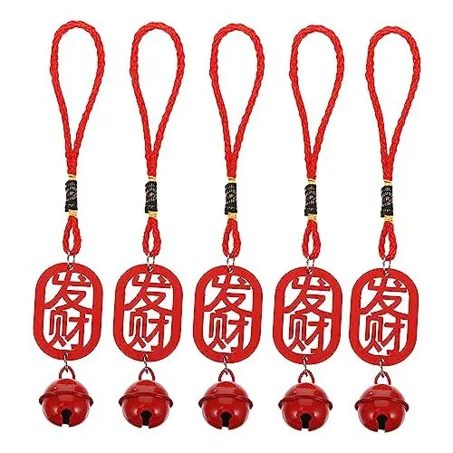 Produktbild: LIFKOME 5-teilige Hänge-Dekoration Mit Chinesischen Schriftzeichen Mini-anhänger Aus Holz Für Chinesisches Neujahr Rote Farbe Zum Aufhängen