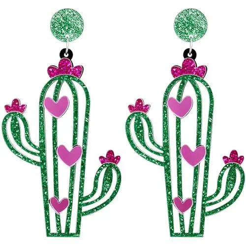 Produktbild: LIFKOME Acryl Kaktus Ohrringe für Frauen - Wüste Statement Dangle Tropfen Schmuck - Grünes Tropisches Pflanzen Geschenk
