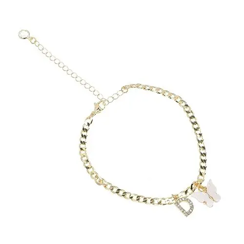 Produktbild: LIFKOME Alphabet-Schmetterlings-fußkettchen Strass-fußkettchen Schmuck Für Mädchen Fußkette Sommerarmbänder Für Frauen Kettenarmband Für Damen Strass-Buchstaben-fußkettchen Kupfer Golden