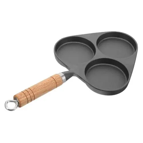 Produktbild: LIFKOME Pfanne Gusseisen 3-loch Bratpfanne Holzgriff Bratpfanne für Eier Zum Frühstückskochen