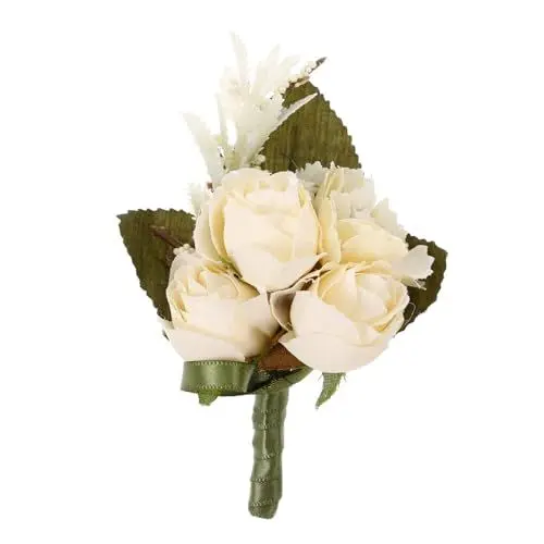 Produktbild: LIFKOME Elegante Hochzeitsblumen-corsage Für Braut Und Bräutigam Rose Im Knopfloch Künstliche Corsage Romantische Hochzeitsdekoration Rose Im Knopfloch