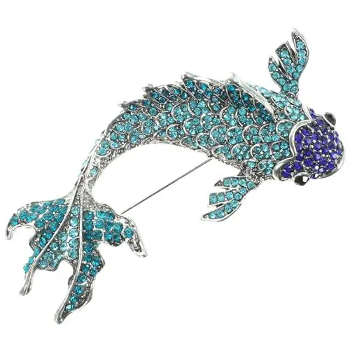 Produktbild: LIFKOME Karpfen Brosche Anstecknadel Strass Karpfen Revers Anstecknadel Strickjacke Clips Kristall Tier Kragen Anstecknadel glänzende Kleidung Schmuck Anstecknadel für Schal Kleid Schal Tasche