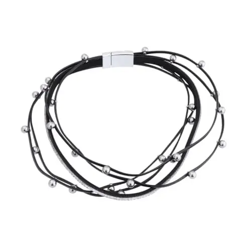 Produktbild: LIFKOME Diamantarmband Für Damen Perlenarmband Aus Pu-leder Mit Strass-einlage Eleganter Handgelenkschmuck Langlebiges Und Verschleißfestes Design