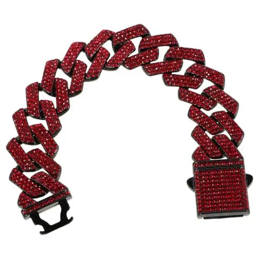 Produktbild: LIFKOME Diamant-kubaner-gliederketten-armband, Hip-hop-schmuck, Tropfende Ketten Mit Strasssteinen Für Herren, Modeaccessoires, Rot, 20 Mm