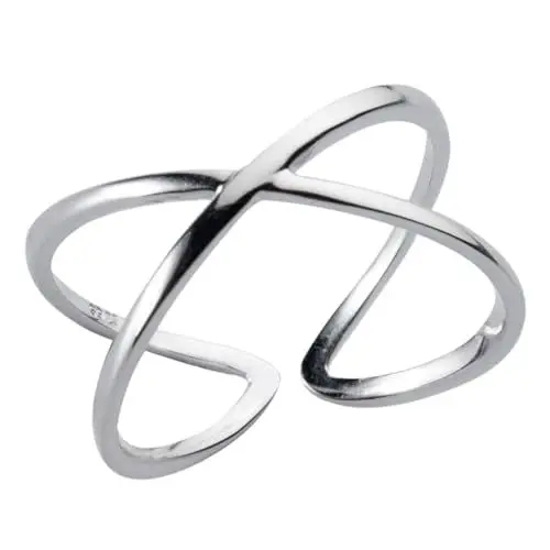 Produktbild: LIFKOME Eleganter Silberring Für Damen Zarter Offener Kreuz-design Für Frauen Modeschmuck