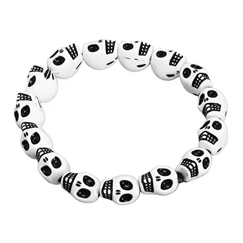 Produktbild: LIFKOME Skull Beads Armband Für Herren Und Damen Extravaganter Schmuck Für Halloween Hautfreundlich Und Sicher Als Für Feste Und Anlässe Weiße Schädel-designs Für Einen Auffälligen