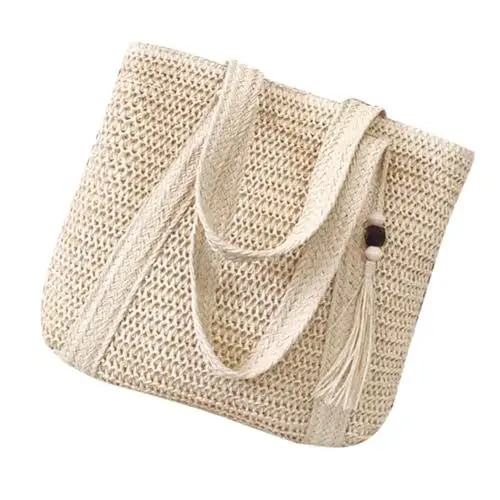 Produktbild: LIFKOME Gewebte Tasche Stricktasche Sommertasche Strandtasche Tragetasche Hippie-tasche Häkeltaschen Schultertaschen Boho-tasche Die Einkaufstasche Quaste Handtasche Damen Papier