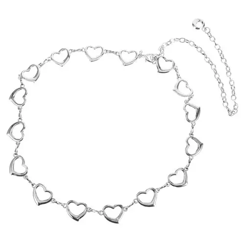 Produktbild: LIFKOME Kettengürtel Taillengürtel Für Damen Hüftkette Bauchkette Frauen Taillenkette Gürtelketten Reifengürtel Taillenketten Schmuck Taillenkette Silber Herzgurt Damengürtel Silver Metall