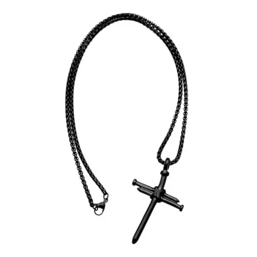 Produktbild: LIFKOME Kreuz Halskette Kreuzhalsketten Für Männer Halskette Mit Kreuzanhänger Für Männer Halskette Mit Metallanhänger Halskette Mit Kreuzanhänger Für Damen Kreuzkette Black Stahl