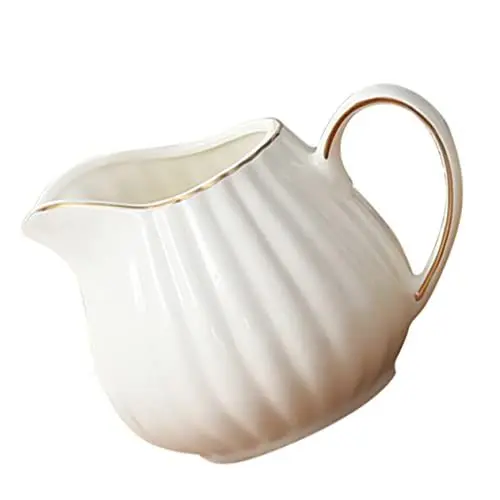 Produktbild: LIFKOME Milchkanne Milchbecher Mit Goldenen Rändern Milch Aufsch?umen Krug Sahnekännchen Zum Servieren Von Milch Krug Gießen Latté Weiß Keramik Handhaben Europäischer Stil